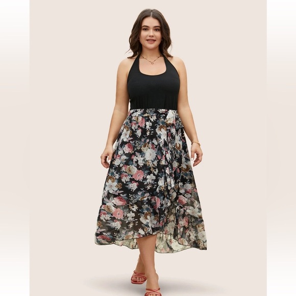 BloomChic Halter Neck Patchwork Floral Belted Dress - Picture 3 of 7